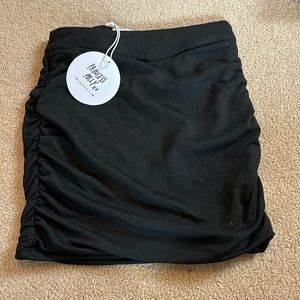 Ruched Black Skirt with Side Zipper